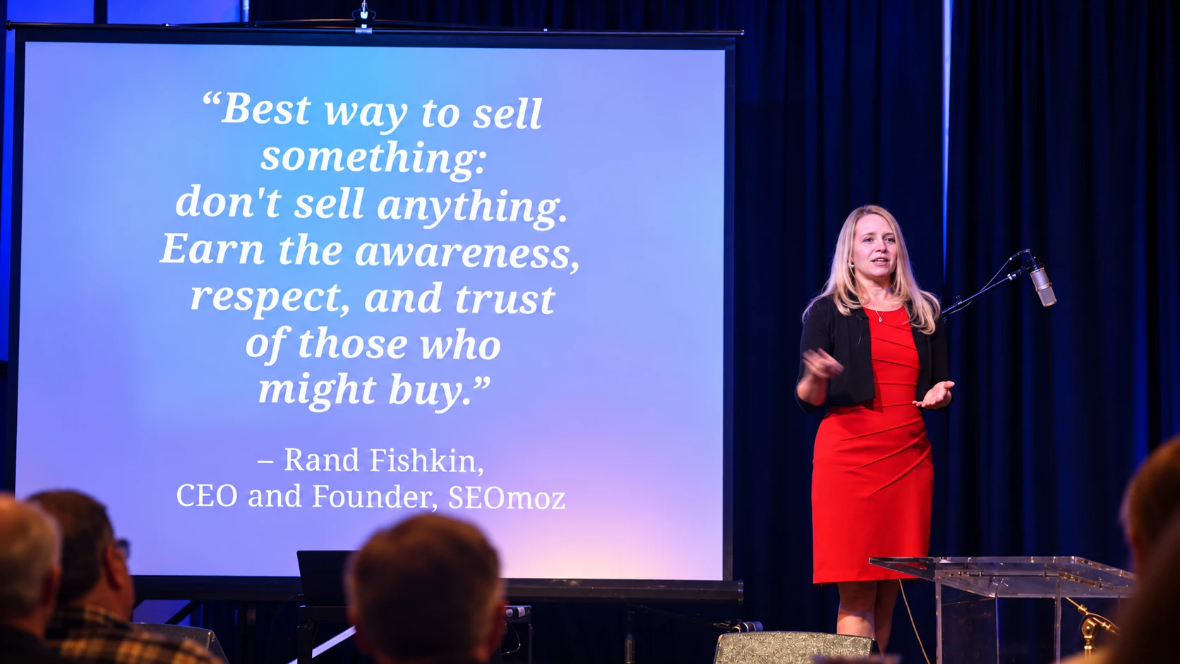 Roxie delivering a keynote on earning awareness, respect, and trust in business relationships.